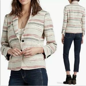 Lucky Brand Blazer Tweed Jacket Striped Beige Sz 6